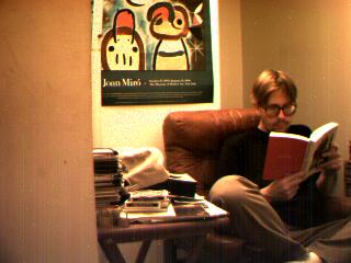 Me sitting on a chair reading Richard Brautigan