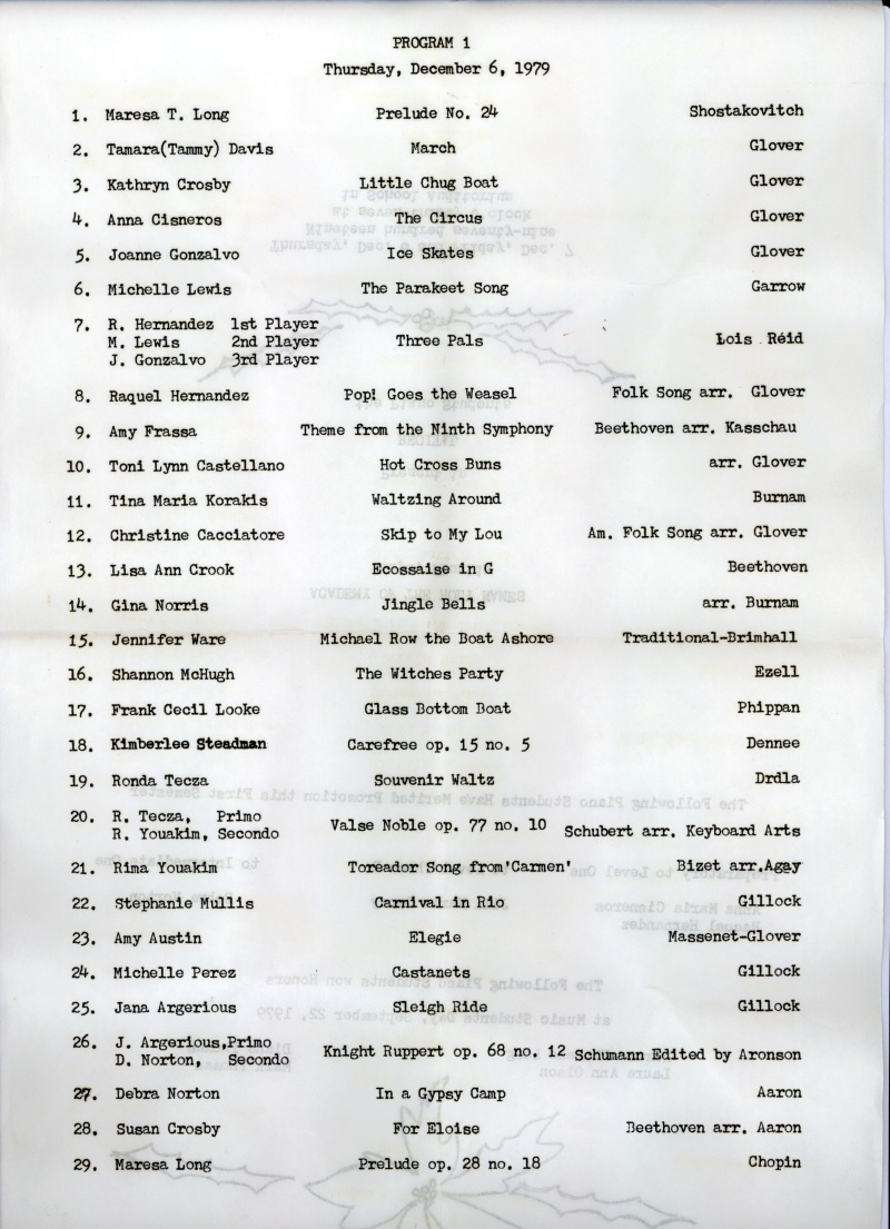 Piano Recitals, December 6 & 7, 1979