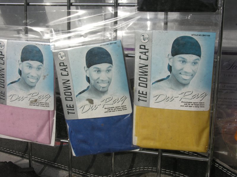 sorabji.com: Du-Rag Tie Down Cap. Queens Boulevard Window Display.