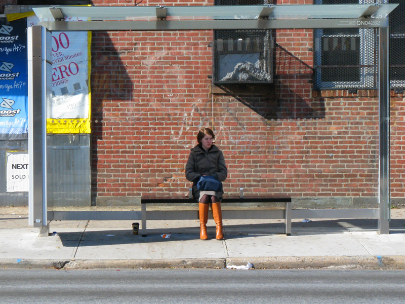 sorabji.com: Woman at Bus Stop. Astoria, New York